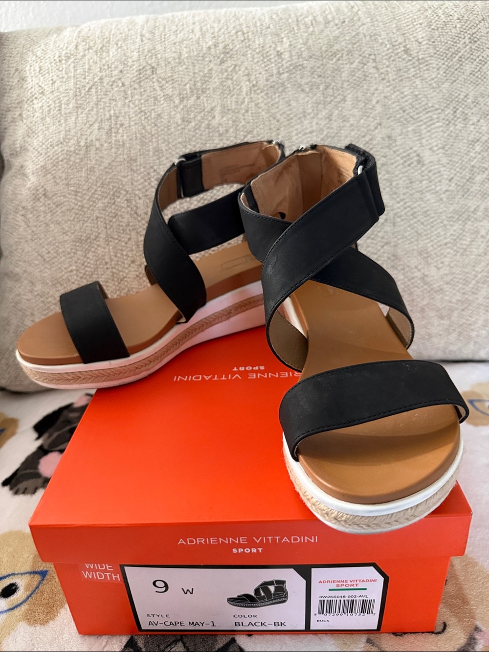 Adrienne Vittadini Black Crisscross Ankle Strap Wedge Sandals - Picture 5 of 5